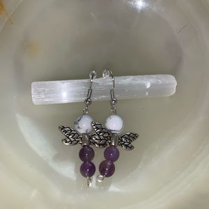 Howlite and Amethyst dragonfly earrings